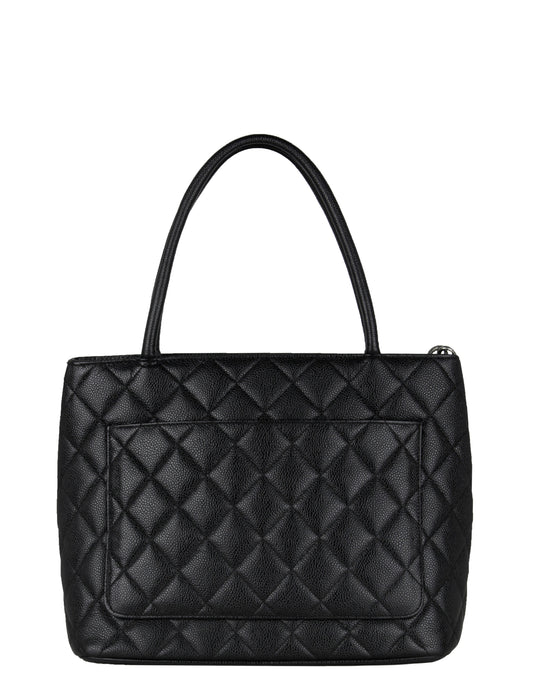 Chanel Black Caviar Leather CC Medallion Tote Bag