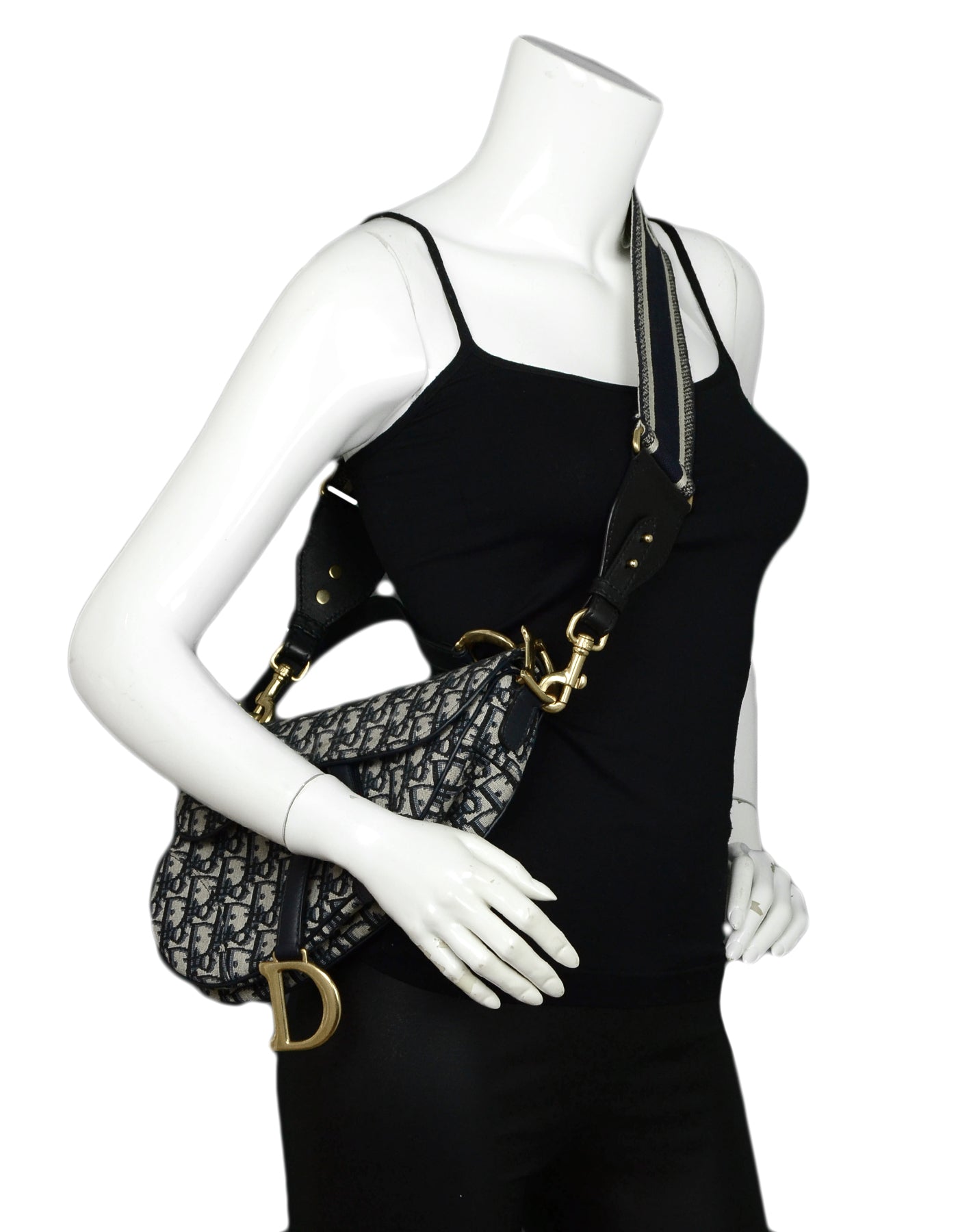 Christian Dior Blue Embroidered Canvas Book Shoulder Strap