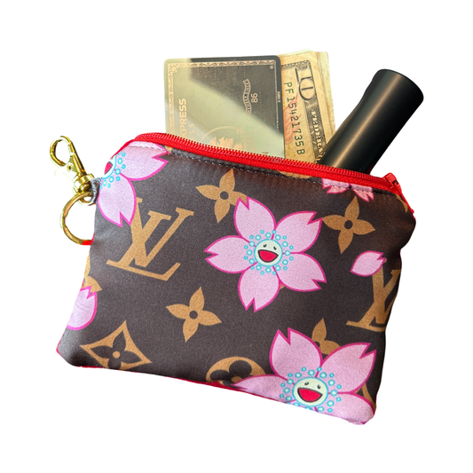 LV Monogram Cherry Blossom   Silk Scarf Coffee Run Keychain Bag