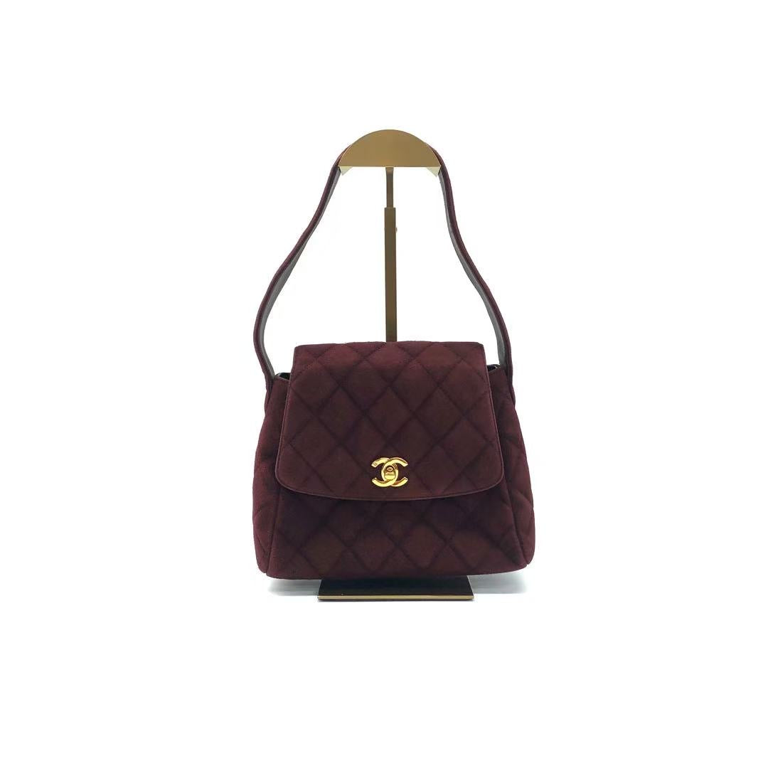 Chanel Kelly Mini   Burgundy Suede Leather Top Handle Bag