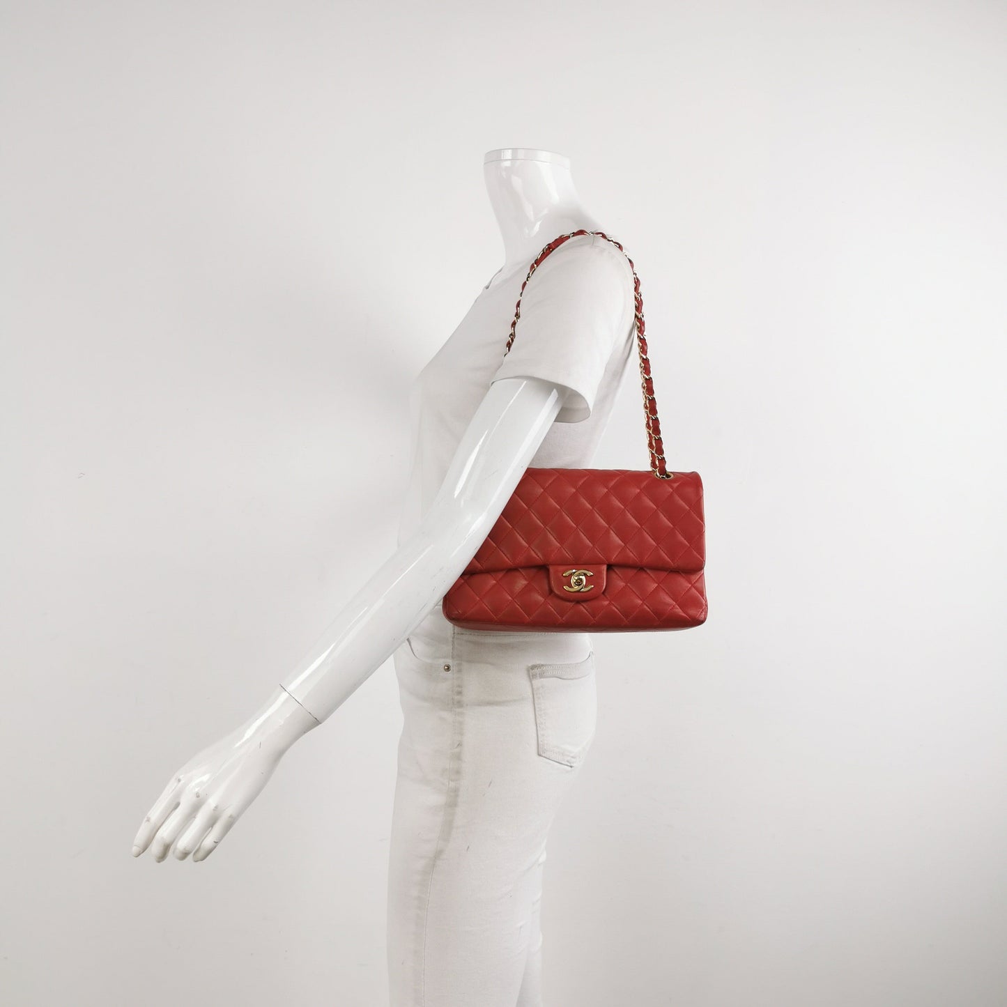 Chanel Classic Flap Red Lambskin Leather Double Flap Gold Hardware