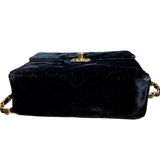 Chanel Classic Flap Mini Square   Black Velvet 24k Gold Hardware 1991-94