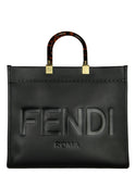 Fendi Black Leather Medium Fendi Sunshine Shopper Tote Bag