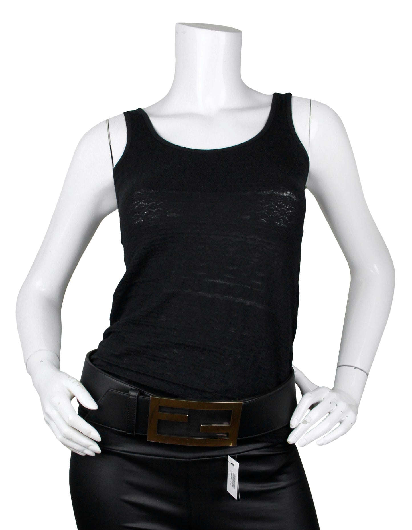 Fendi NWT Black Leather Wide Logo Belt sz 85/34"