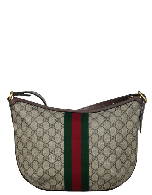 Gucci Brown Monogram Web Ophidia Half Moon Messenger Bag