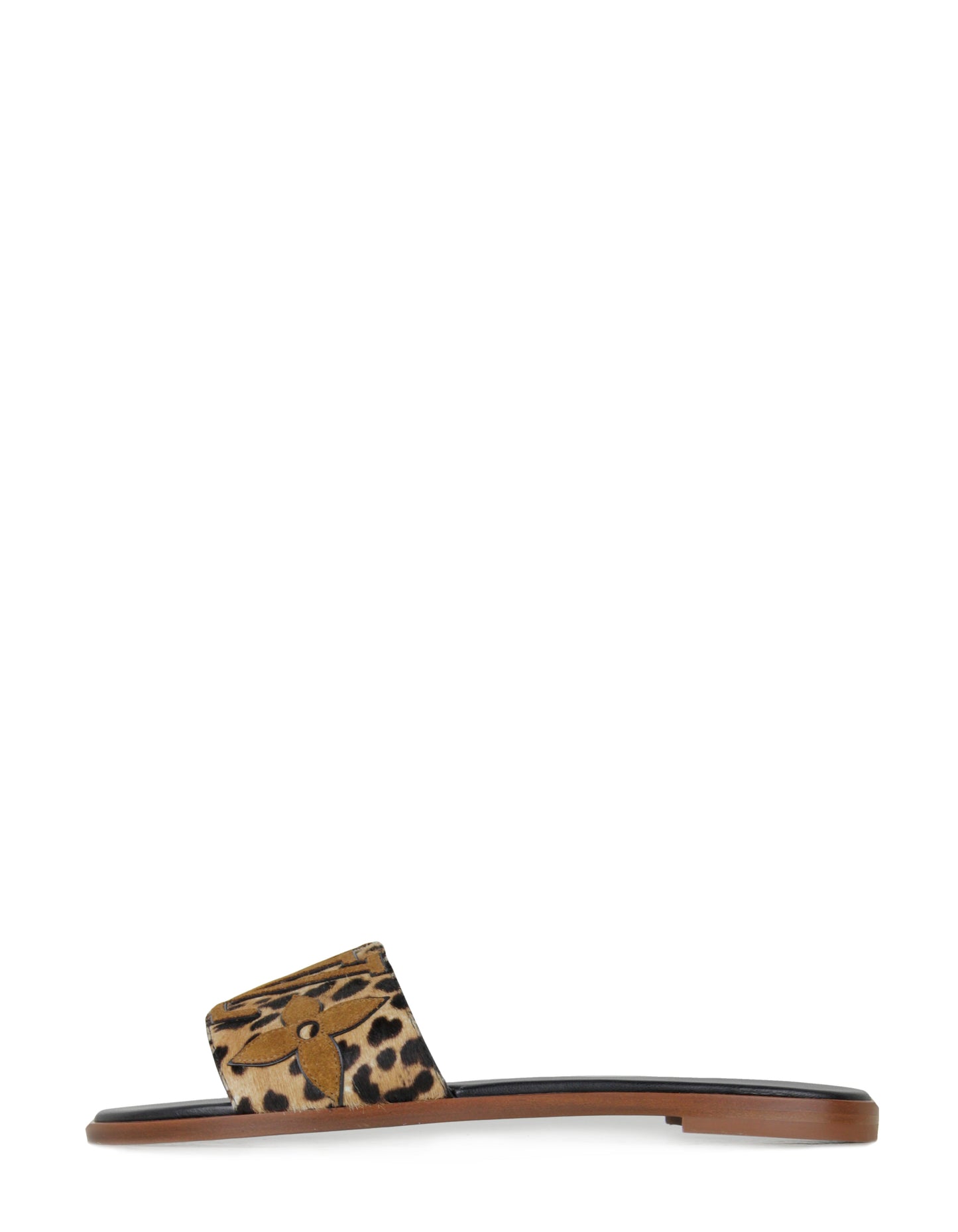 Louis Vuitton Leopard Print Calf Hair Lock It Flat Slide Sandals sz 39
