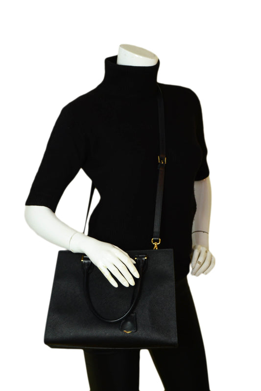 Prada Black Saffiano Leather Lux Convertible Tote Bag w/ Strap 1BA118