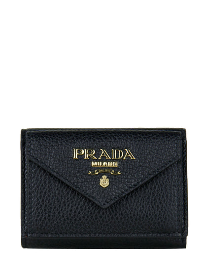 Prada Black/Red Leather Vitello Move Compact Wallet