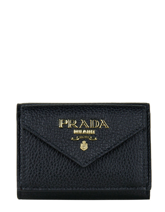 Prada Black/Red Leather Vitello Move Compact Wallet