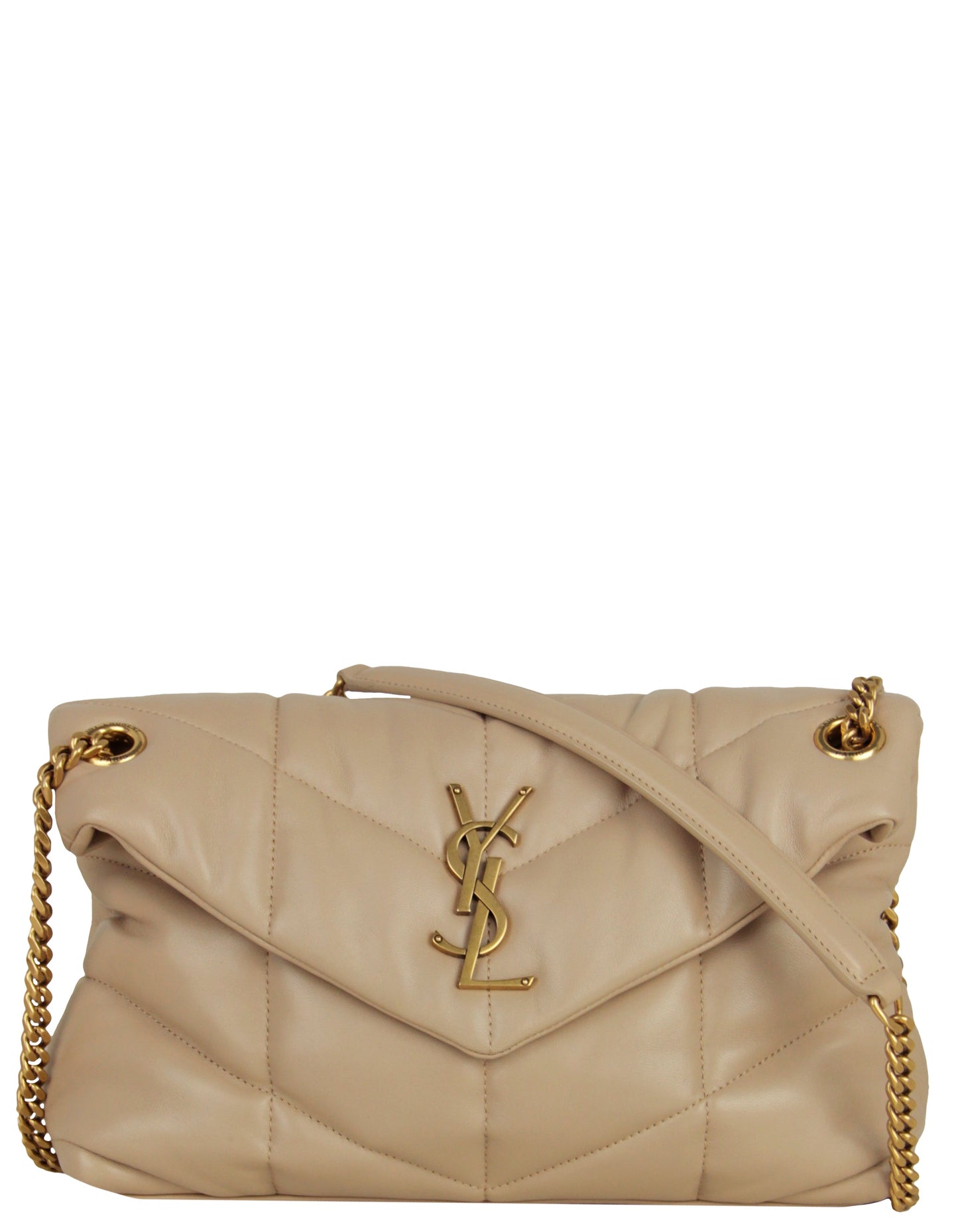 Saint Laurent Beige Leather Small Loulou Puffer Bag