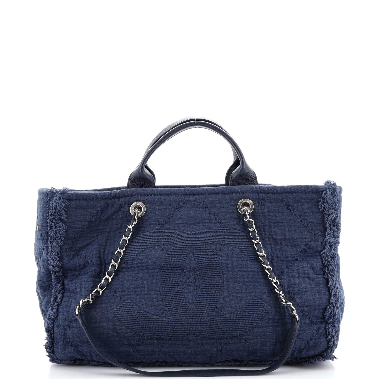 CHANEL Double Face Deauville Tote Fringe Quilted Canvas Large