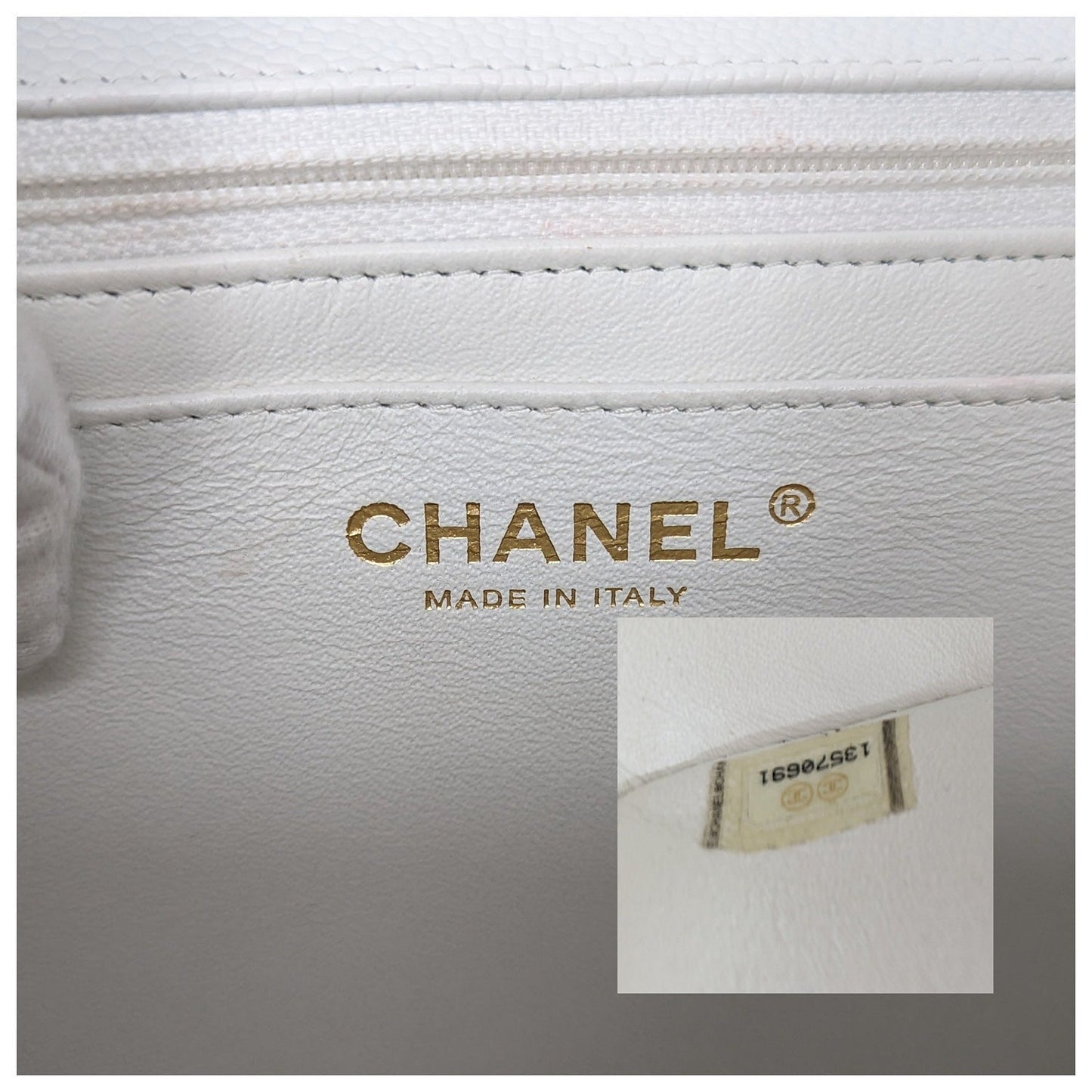Chanel   Classic Quilted Caviar Single White Jumbo Flap