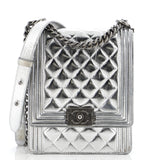 CHANEL North South Boy Flap Bag Quilted Metallic Calfskin Small