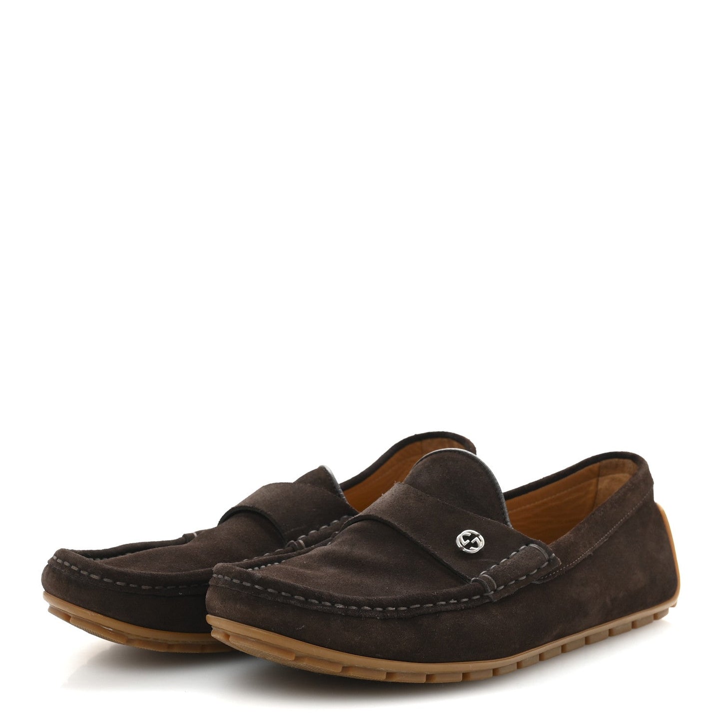 Amelia Suede Mens InterLocking G Driver Loafers 8 Cocoa