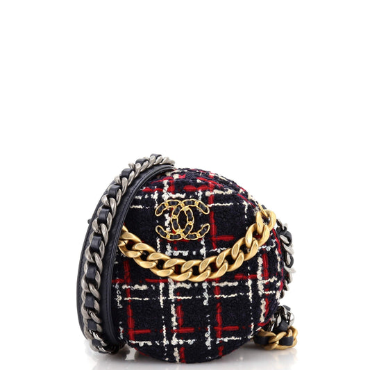 CHANEL 19 Round Clutch with Chain Quilted Tweed