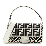 Amelia Canvas Vitello King FF Embroidered Baguette White Black