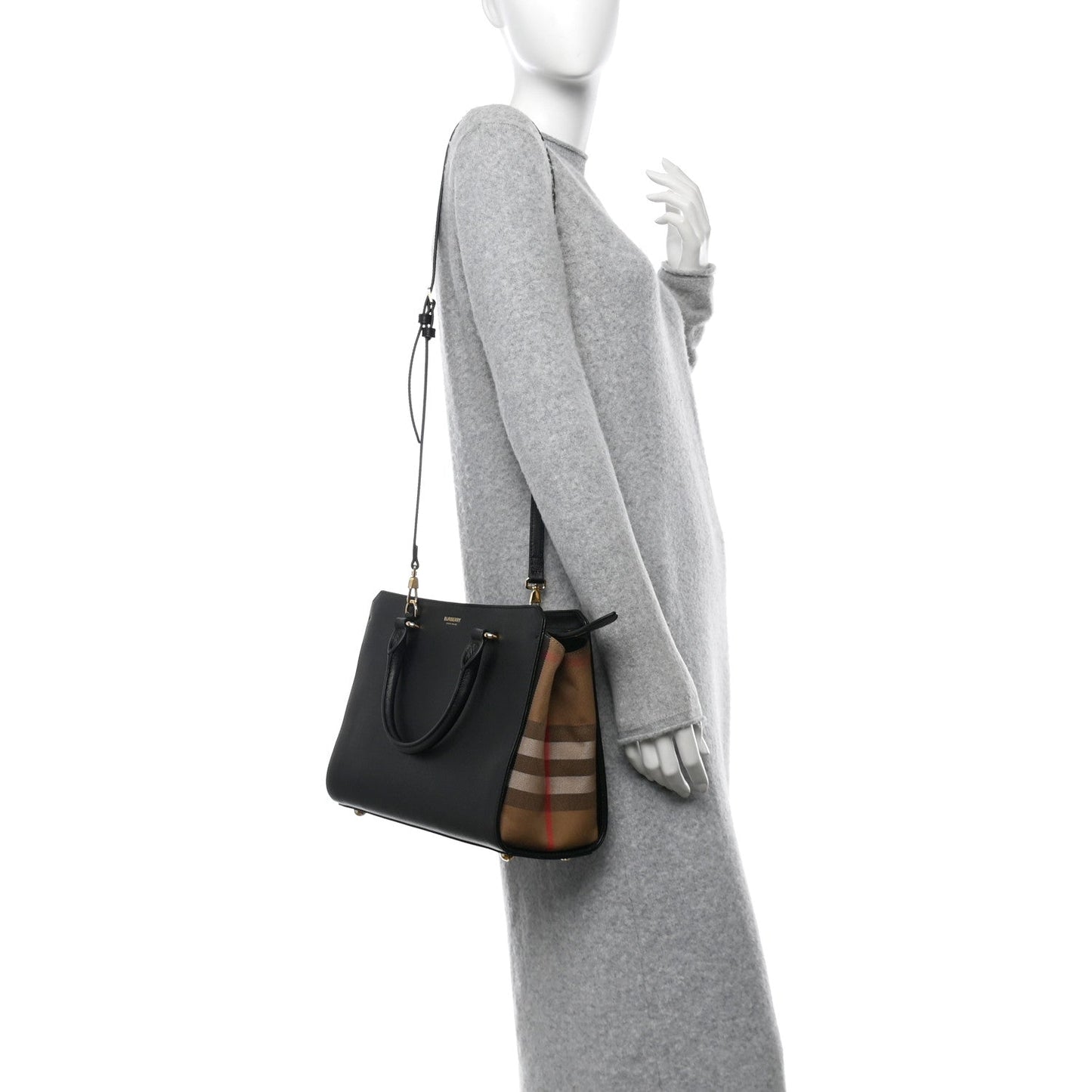 Amelia Calfskin Mega Check Small Banwell Tote Black