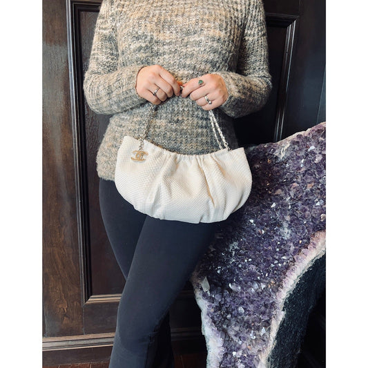Chanel   White Python CC Chain Hobo Bag