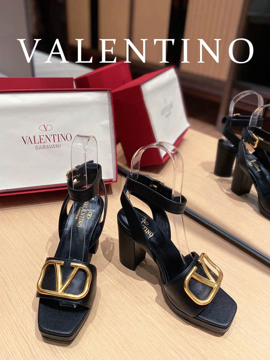 VAL -  Garavani Strap Heeled Sandals With V Logo Signature Embellishment Black For Women