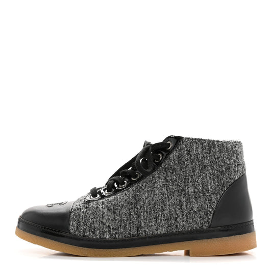 Amelia Wool Calfskin CC Lace Up Short Boots 37.5 Grey Black