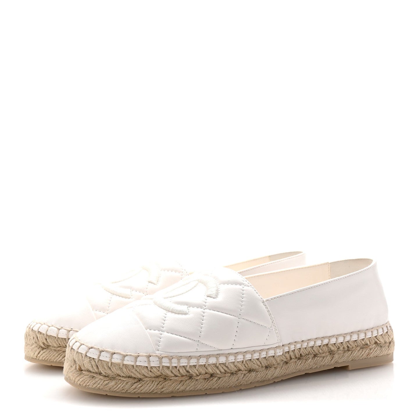 Amelia Lambskin Quilted CC Espadrilles 41 White