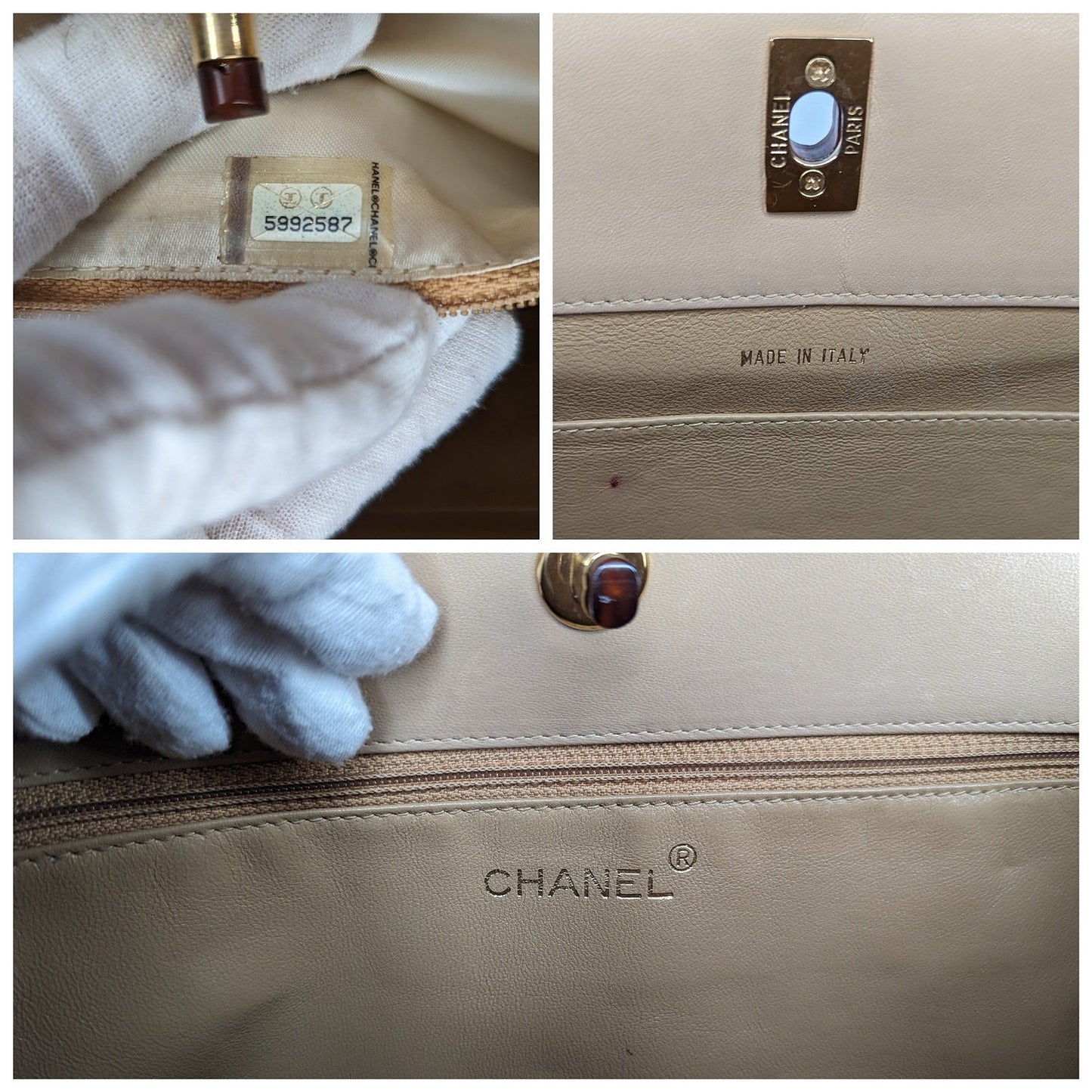 Chanel   Beige Quilted Tortoise Motif Handle Bag