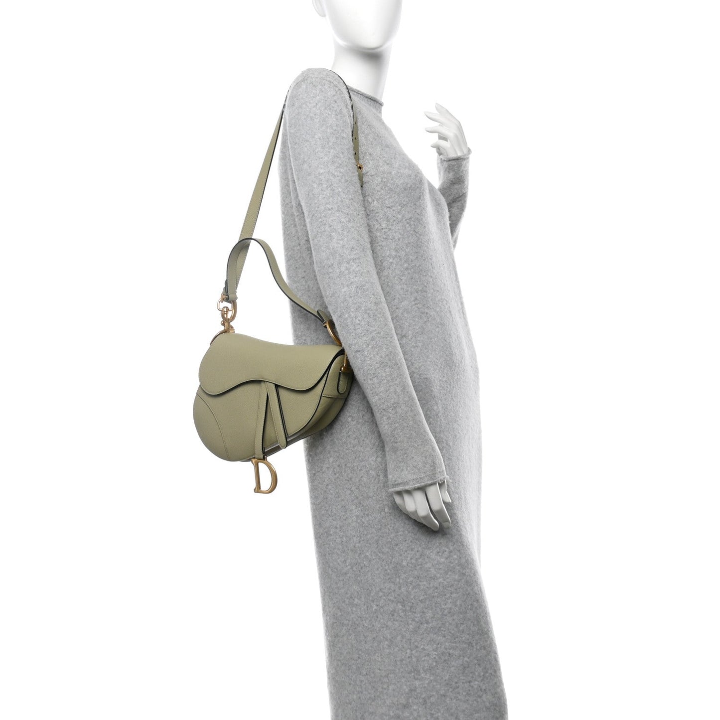 Christian Dior Grained Calfskin Saddle Bag With Strap Desert Sage