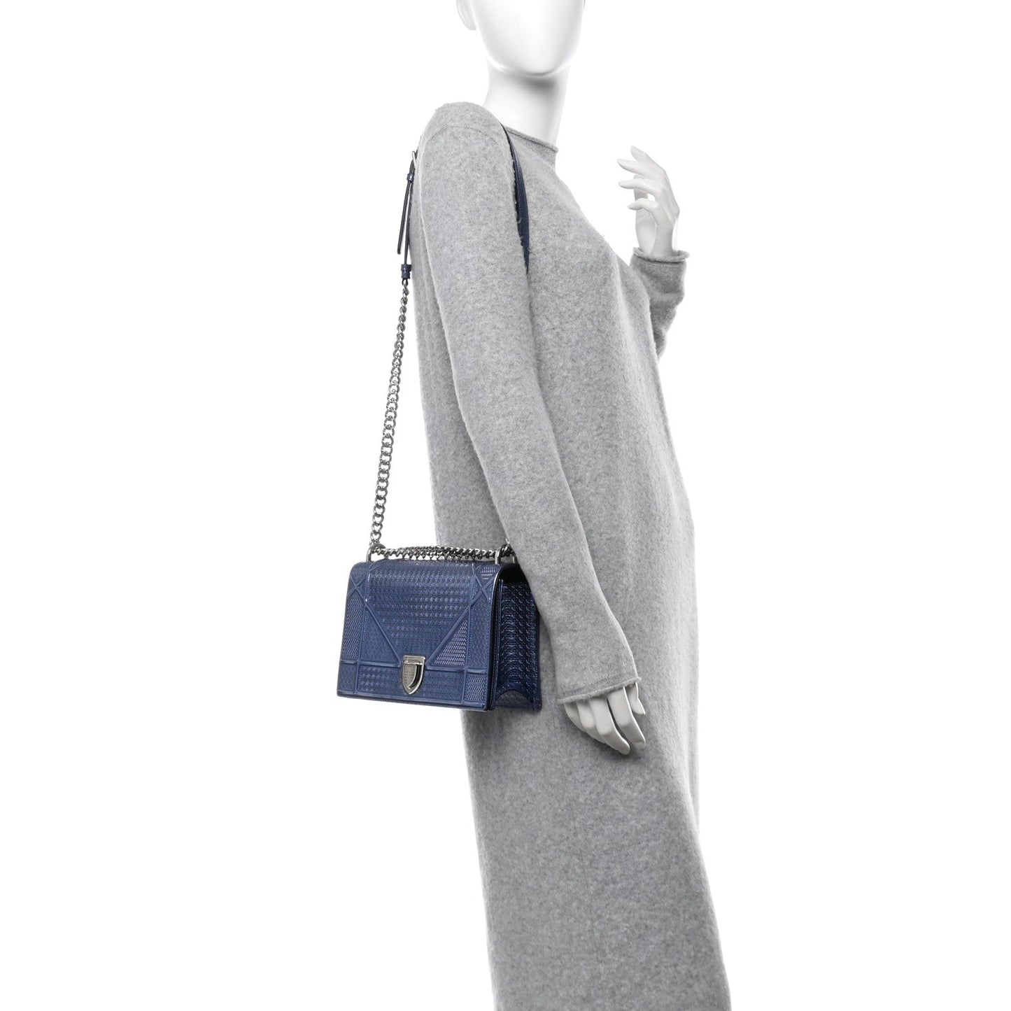 Christian Dior Patent Micro-Cannage Medium Diorama Flap Bag Blue