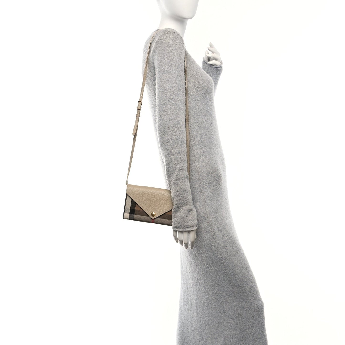 Amelia Calfskin Ho    Check Hannah Wallet with Detachable Strap Beige