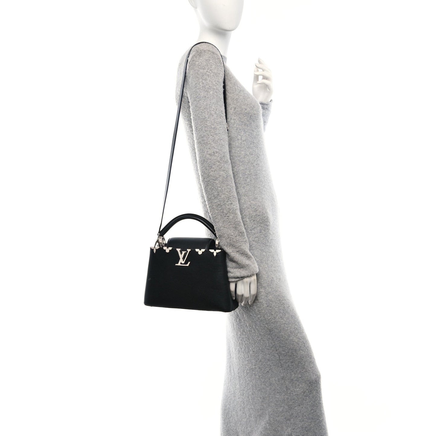 Louis Vuitton Smooth Calfskin Crystal Flowers Capucines BB Black
