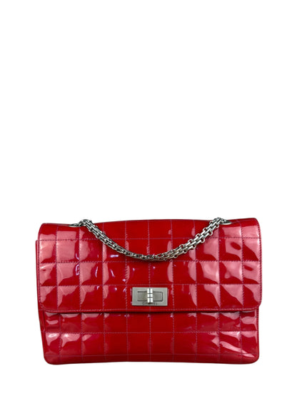 Chanel Red Patent Chocolate Bar Chain Flap Bag 2000