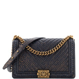 CHANEL Braided Boy Flap Bag Patinated Chevron Caviar New Medium
