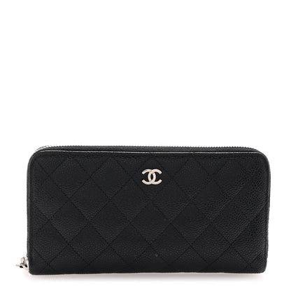Amelia Caviar Quilted Large Gusset Zip Around Wallet Black
