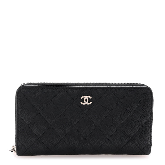 Amelia Caviar Quilted Large Gusset Zip Around Wallet Black