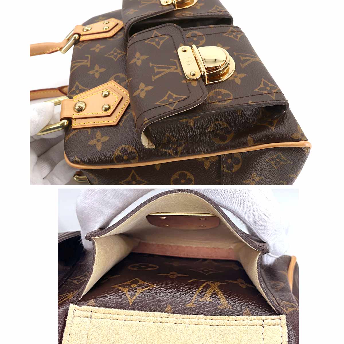 Louis Vuitton  Monogram Manhattan PM Hand Bag Brown Gold Hardware