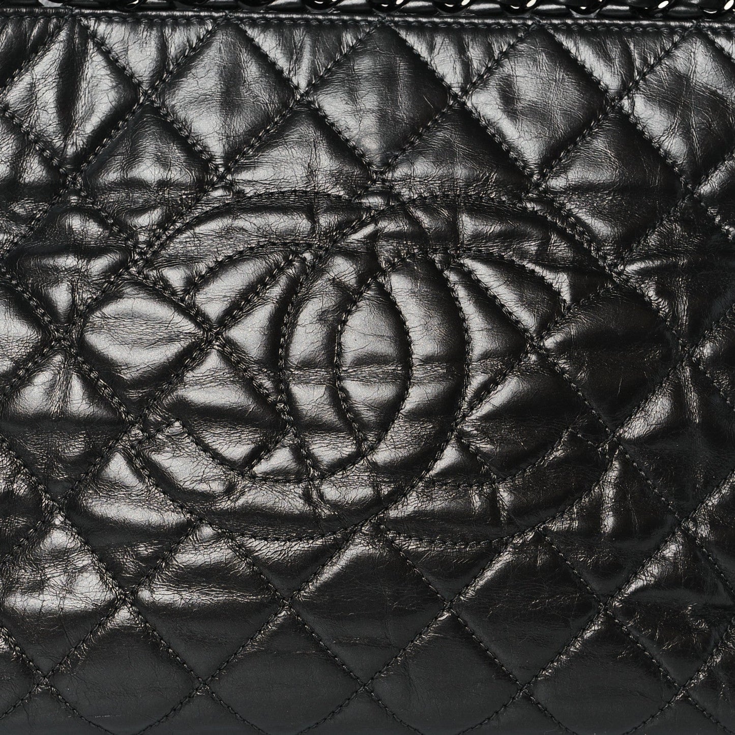 Metallic Aged Calfskin Quilted Small Chain Me Tote Black