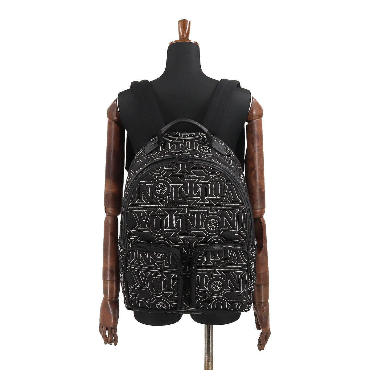Louis Vuitton Backpack Multi-pocket Rucksack Nylon Leather Black