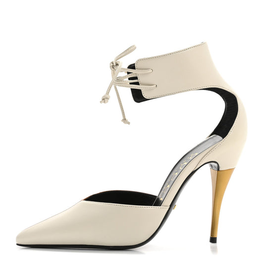 Amelia Soft Nappa Priscilla Ankle Cuff Pumps 37 Mystic White Harness Brown