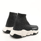 Balenciaga Laminated Knit Bi-Color Sole Womens Speed Sneakers 35 Black White