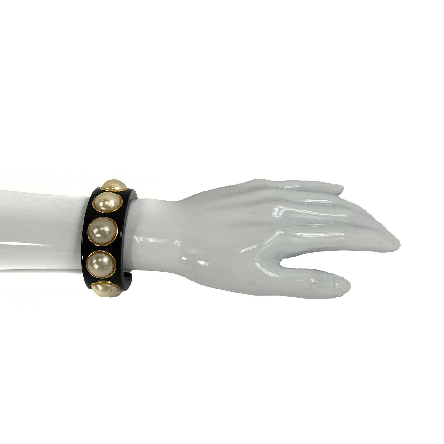 CHANEL -   Large Pearl Resin Cuff - Black - Bracelet