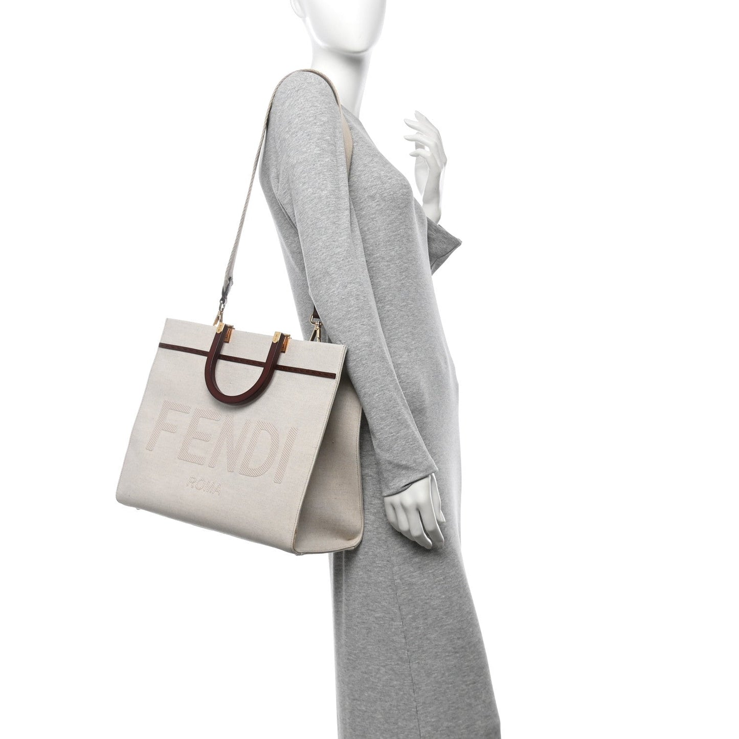 Amelia Canvas Vitello King Logo Embroidered Medium Sunshine Shopper Tote Grezzo Ghianda