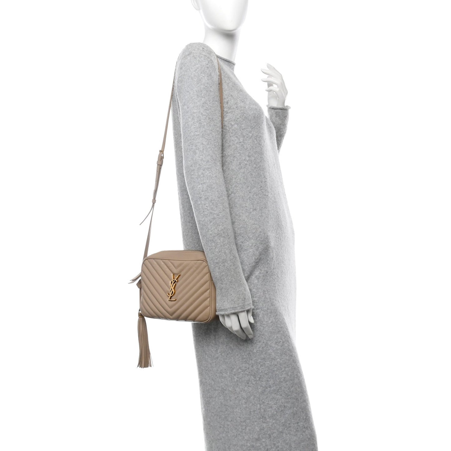 Saint Laurent Calfskin Matelasse Monogram Lou Camera Bag Dark Beige