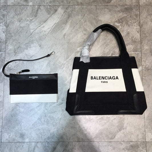 BLN-Ciaga Navy XS Tote Bag In Black And White, For Women,  Bags 12.6in/32Amelia