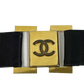 CHANEL   1980's Black Leather and Gold Buckle CC Link Belt