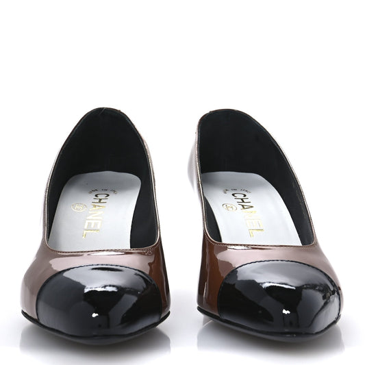 Amelia Patent Calfskin Pumps 36 Brown Black