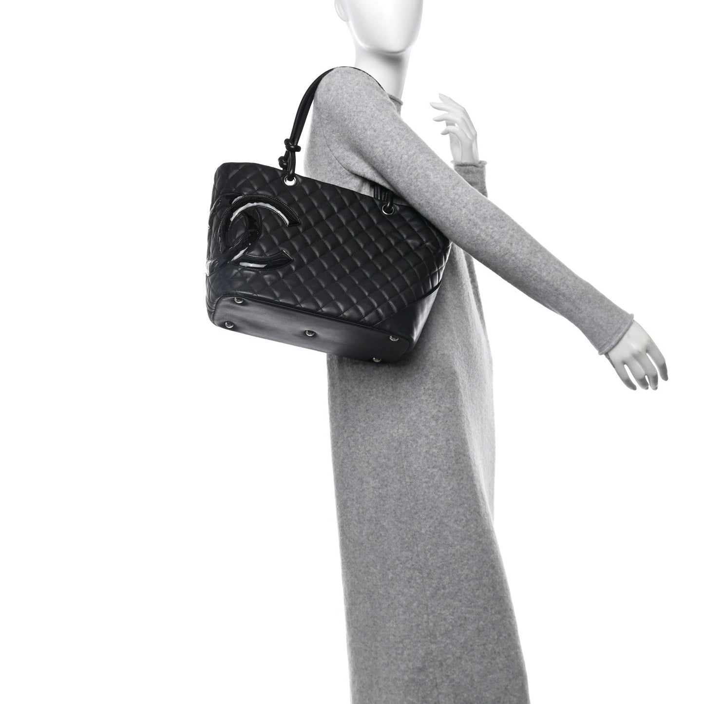 Amelia Calfskin Quilted Large Cambon Tote Black