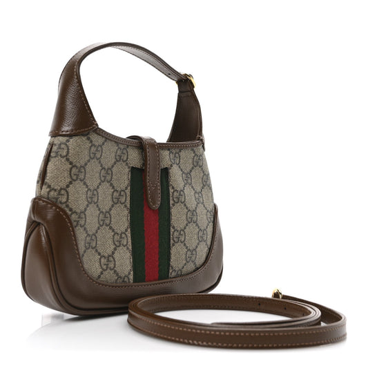 Amelia GG Supreme Monogram Azalea Calfskin Web Mini Jackie 1961 Hobo Beige Ebony Brown Sugar