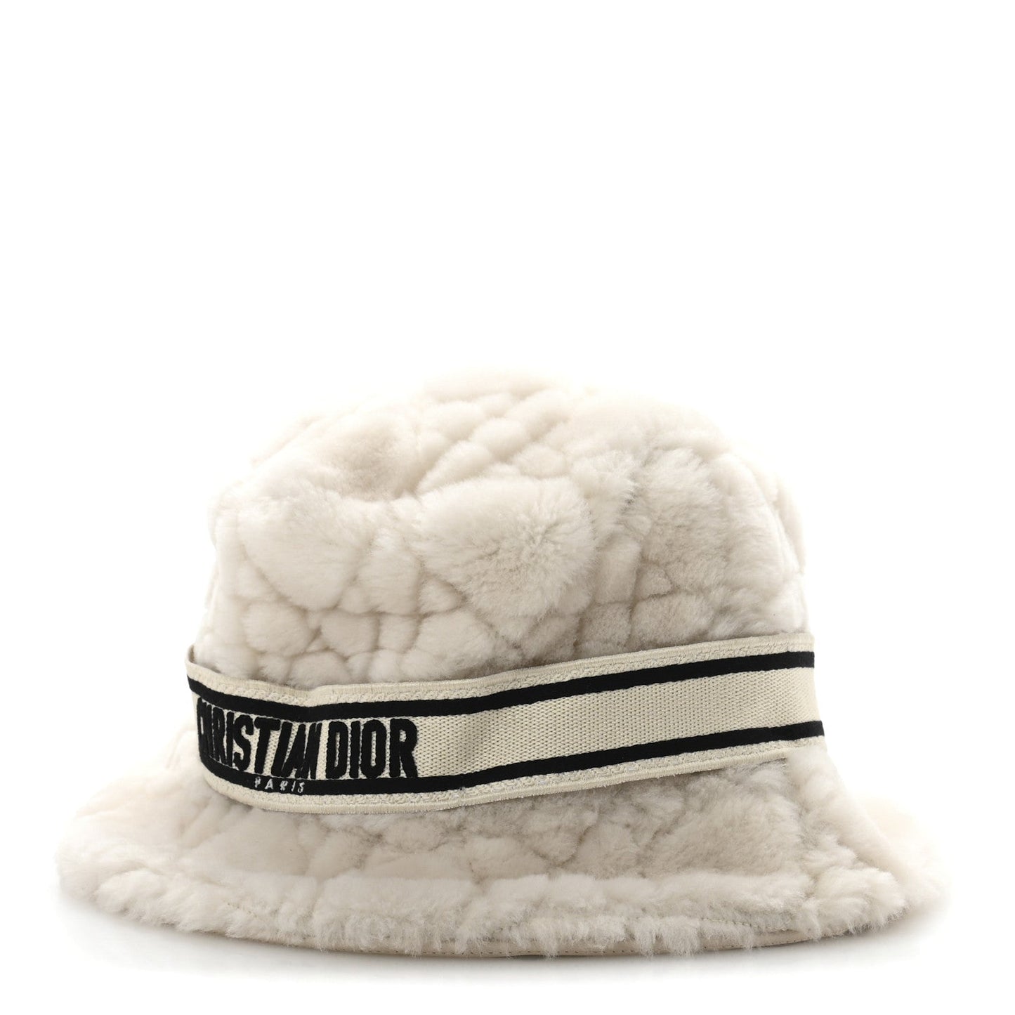 Christian Dior Shearling Cannage D-Bobby Bucket Hat 58 Ecru