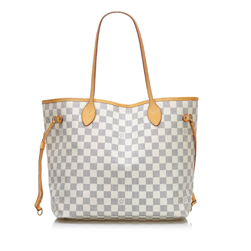 Louis Vuitton Damier Azur Neverfull MM Tote Bag Shoulder White PVC Leather