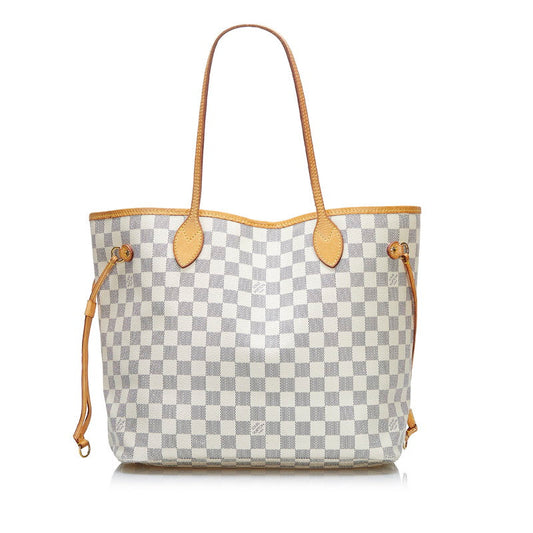Louis Vuitton Damier Azur Neverfull MM Tote Bag Shoulder White PVC Leather